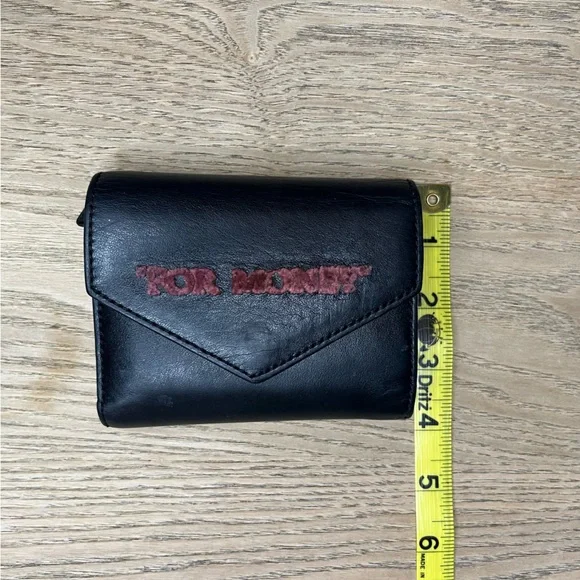 Off-White For Money Black Leather Wallet Fuchsia Pink Embroidered Velvet Effect